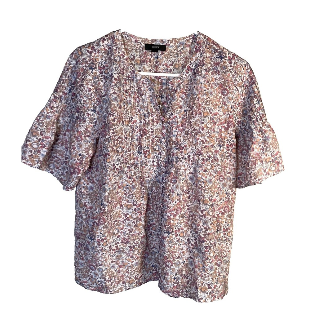 Women's J.Crew Blouse Top Small Silk Cotton Floral Spring Boho Cottagecore